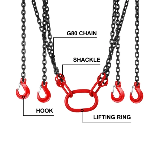 VEVOR Lifting Chain Sling Lifts 5 Tonne 1.5M 3M 4M X 5/16 Inch Heavy Duty With 4 Legs Grade Hooks and Adjuster G80 Alloy Steel – Bild 3