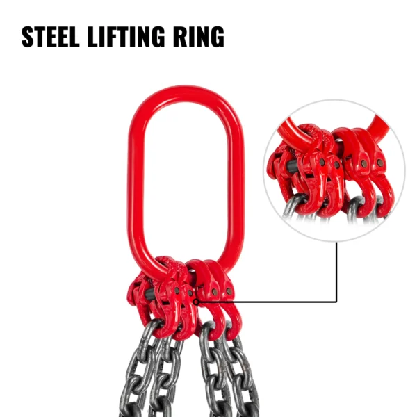 VEVOR 4T Chain Sling - 1M / 2M x 8MM Four Leg with Powder Coating Steel Hook - Grade 80 High Temperature Resistance for Lifting – Image 5