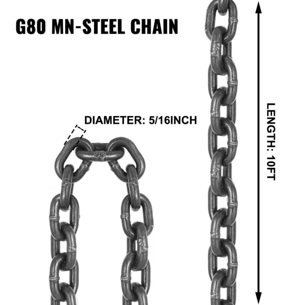 VEVOR Lifting Chain Sling Lifts 5 Tonne 1.5M 3M 4M X 5/16 Inch Heavy Duty With 4 Legs Grade Hooks and Adjuster G80 Alloy Steel – Bild 4