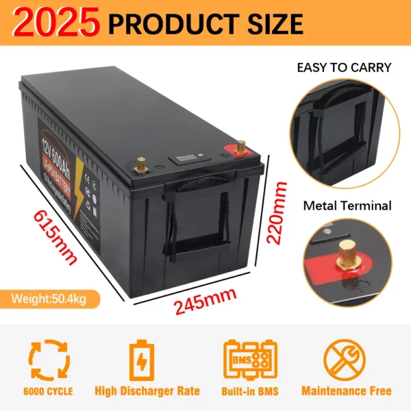 USAMR 600AH 12V LiFePO4 Battery - Kuva 4
