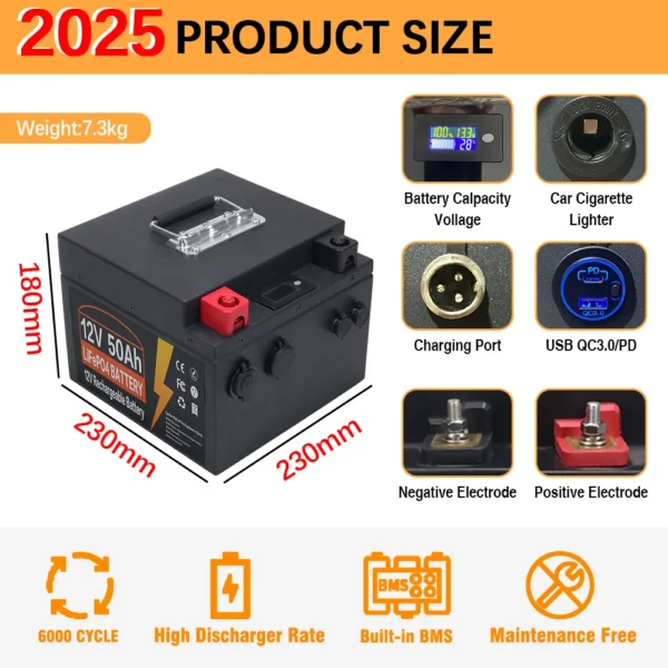 USAMR 60Ah 12V LiFePO4 Battery - Kuva 2