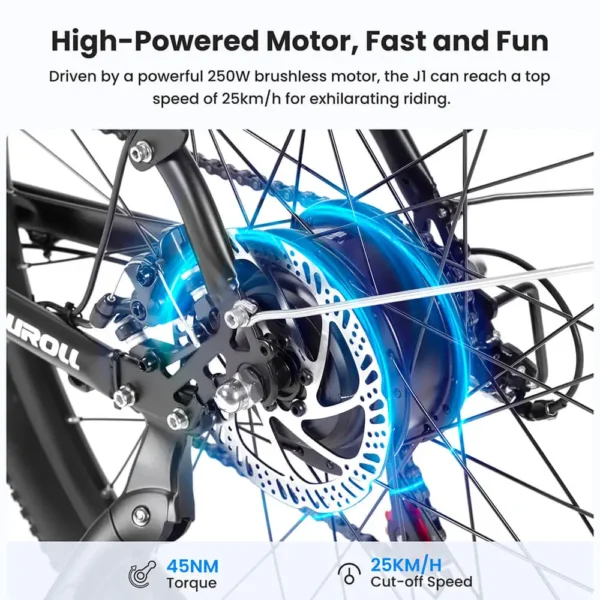 Touroll J1 Adult Bikes 27.5" 250W Motor Electric Bikes Wheels 561.6Wh Battery 100km Range Electric Bicycles - Image 4