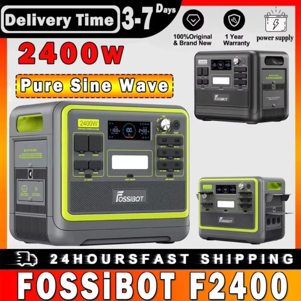 Fossibot F2400 Pure Sine Wave Portable Power Station 2048Wh 2400W Output Generator 16 Output Ports Solar Portable Folding Trolley