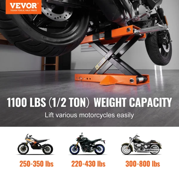 VEVOR Motorcycle Lift 500kg Motorcycle Scissor Lift Jack with Saddle &Safety Pin Steel Motorcycle Jack Hoist Stand for Motorbike - Image 2