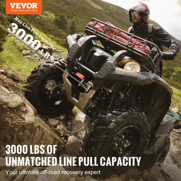 VEVOR 3000lbs ATV/UTV Electric Winch 12V DC Steel Rope Winch with 39 ft Cable Roller Wired Remote Control for Towing Off-Road - Pilt 2