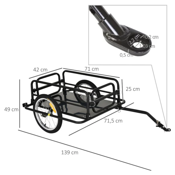 PawHut cargo bicycle trailer 40kg light steel frame with – Image 3