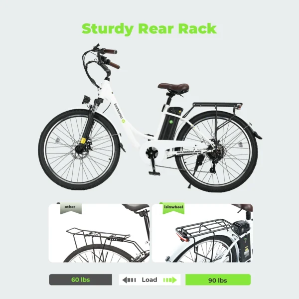 isinwheel U2 500W 36V 13Ah 30-50km/h >60km 26" City Commuter Electric Bicycle - obrazek 6