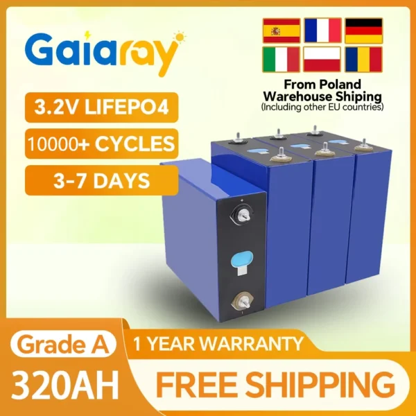 Gaiaray 320Ah 3.2V LiFePO4 Battery Cells