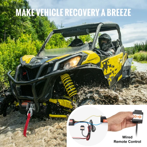 VEVOR 3000lbs ATV/UTV Electric Winch 12V DC Steel Rope Winch with 39 ft Cable Roller Wired Remote Control for Towing Off-Road - Pilt 5