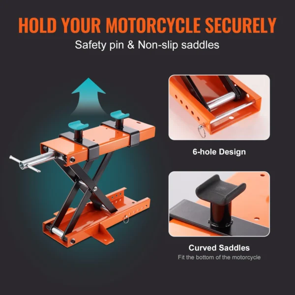 VEVOR Motorcycle Lift 500kg Motorcycle Scissor Lift Jack with Saddle &Safety Pin Steel Motorcycle Jack Hoist Stand for Motorbike - Image 3