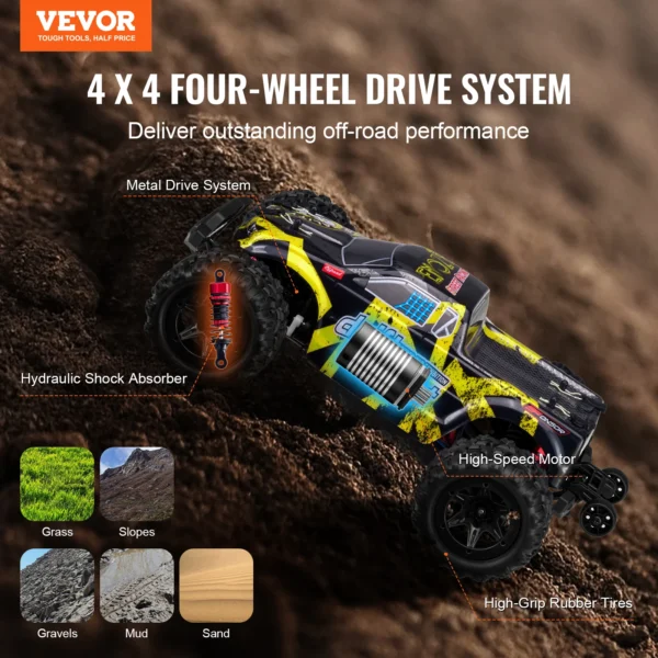 VEVOR 45KM/H 4WD RC Car 1:18 All Terrain Off-Road with High Speed Remote Control Truck Drift Monster Toys Gifts for Boys Kids - Image 2