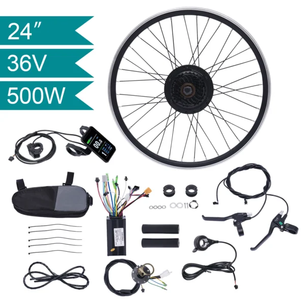 24” 36V 500W Front/Rear Electric Bike Conversion Kit Ebike Rear Bicycle Hub Motor Wheel Conversion Kit with LCD Display - Image 6