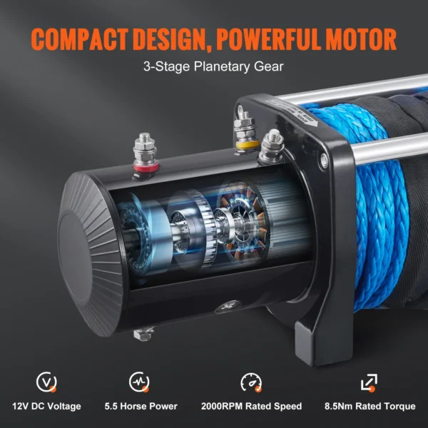 VEVOR 8000 lbs Electric Winch ATV Nylon Rope Winch with Wireless Handheld Remote for Towing Car Trailer Clearance Sale - Image 3