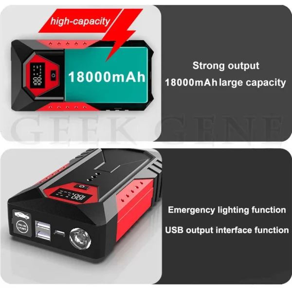 GKFLY 12V Portable Car Jump Starter 18000mAh Auto Battery Booster Charger Car Emergency Booster 800A Power Bank Starting Device - Pilt 5