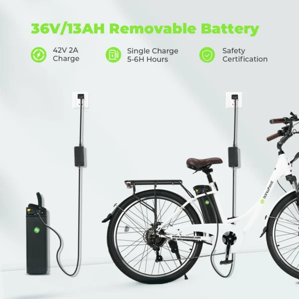 isinwheel U2 500W 36V 13Ah 30-50km/h >60km 26" City Commuter Electric Bicycle - obrazek 5