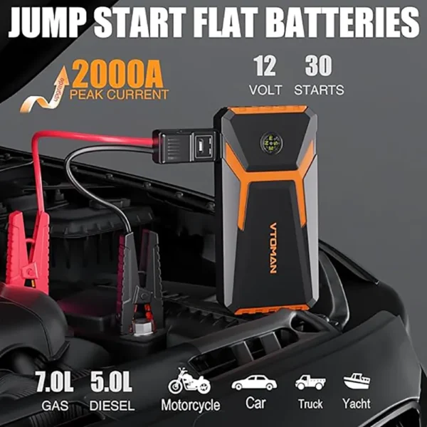 VTOMAN V6 PRO 2000A Car Jump Starter, with LED Light, Fast Charge, for Up 7.0L Gas and 5.0L Diesel Engines, Portable Battery – Bild 3