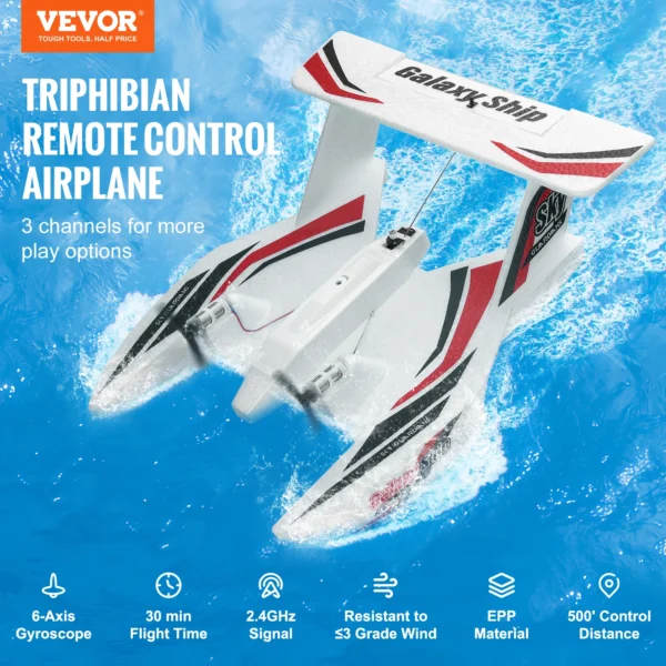 VEVOR EPP Foam RC Plane 2.4G 3CH Radio Control Aircraft Sea And Air RC Glider Water Land Flying Airplane Toys Gift For Boys - Pilt 2