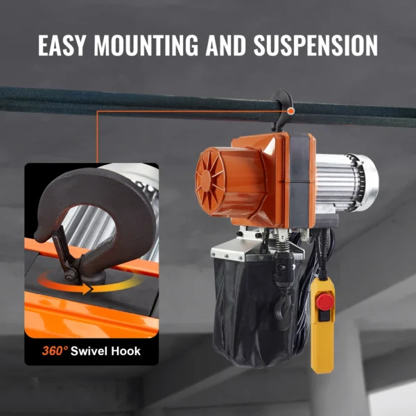 VEVOR 2200lbs Electric Chain Hoist 10.5 ft/min Single Phase Overhead Crane with G100 Chain Lifting Wired Control for Garage Shop - obrazek 6