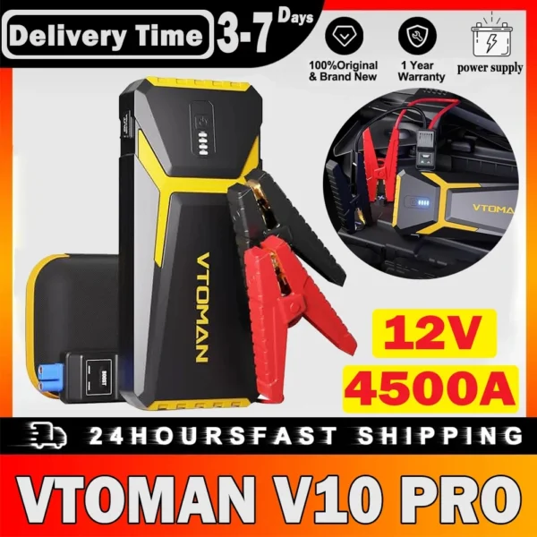 VTOMAN V10 PRO Auto Starthilfe 4500A Mit LED Lichter Power Bank Auto Netzteil Typ C Schnell Ladung Für 12V Fahrzeuge