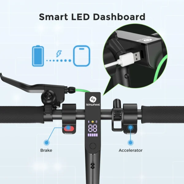 isinwheel S9 Max Electric Scooter Adult 36V10.4Ah Battery 30-40km Max Range 500W Motor 30KM/H Foldable Smart App Escooter Kick – Image 5