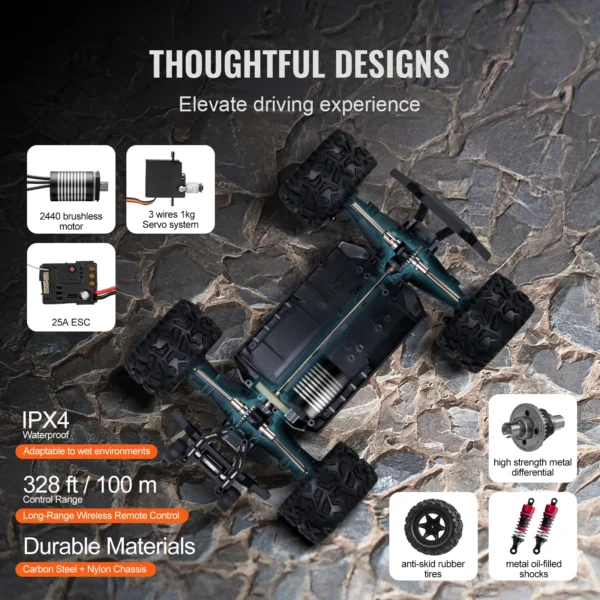 VEVOR 45KM/H 4WD RC Car 1:18 All Terrain Off-Road with High Speed Remote Control Truck Drift Monster Toys Gifts for Boys Kids - Image 6