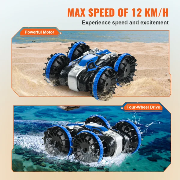 VEVOR Amphibious RC Car Boat 2.4GHz 12 km/h Electric Remote Control 360° Rotating Stunt Car Water Beach Pool Toys Boys Gifts - Image 3