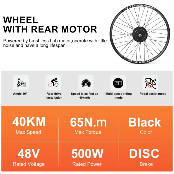 Bafang 48V 500W Rear Hub Motor Brushless Gear Bicycle Electric Bike Conversion Kit 20-29 Inch 700C Wheel Drive Engine - Kuva 2