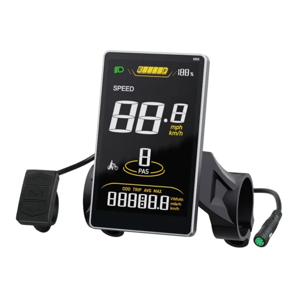 SW2M58 EBike Display: 3.8" Ebike Screen for BAFANG BBS01B/02B HD Mid Motor with 0-9 PAS Levels,UART Protocol EBike Computer