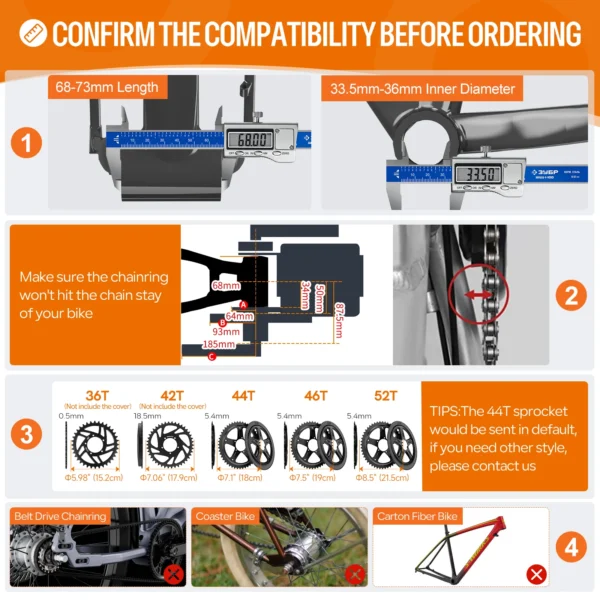 BAFANG 36V 250W Mid Motor Drive Conversion kit With 17.4Ah 25Ah Li-ion Battery Eletrical Bike Ebike Motor Kit For City Commute - obrazek 4