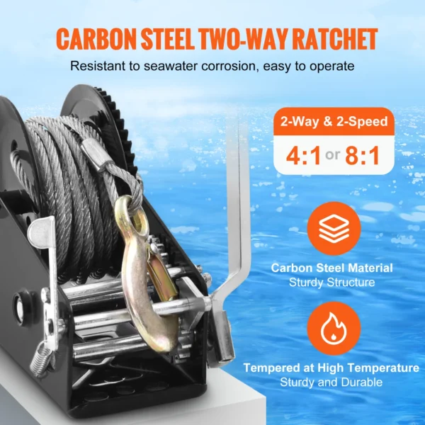 VEVOR Hand Winch Heavy Duty Rope Crank with 33 ft Steel Wire Cable and Two-Way Ratchet for Trailer Boat or ATV Towing – Bild 3