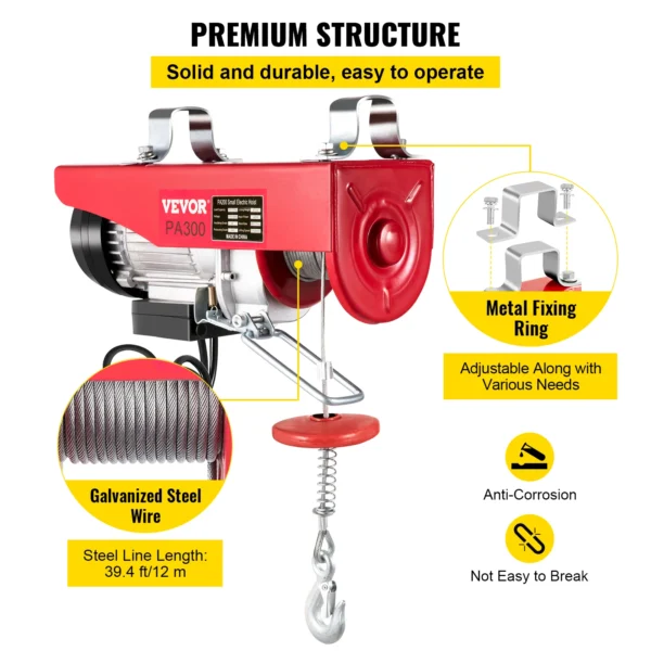 VEVOR 300Kg Electric Hoist Lifting Crane Cable Hoist Winch for Boat Car Garage Elevator with Wired Remote Control Lifter - Image 6