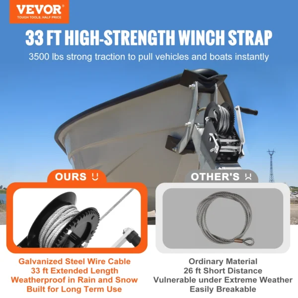 VEVOR Hand Winch Heavy Duty Rope Crank with 33 ft Steel Wire Cable and Two-Way Ratchet for Trailer Boat or ATV Towing – Bild 2