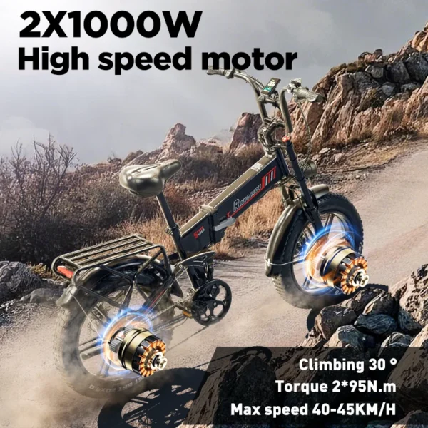 RANDRIDE YX20M Electric Bike 48V20AH Battery 2000W Dual Motor CST 20*4.0" Tire 52km/h Electric Bicycle Mountain off-road e bike – Image 3