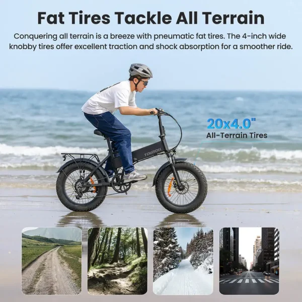 Touroll S1 Electric Fat Bike 25km/h 20'x4.0' Fat Tires 60Nm Torque 15.6Ah 100km Range 7-Speed Shimano Gear Electric Bicycles - Image 4
