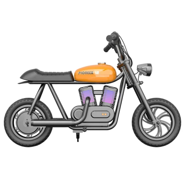 HYPER GOGO Pioneer 12 Plus Electric Chopper Motorcycle for Kids 24V 5.2Ah 160W, 12KM Top Range, Smoke, Bluetooth Speaker, Fender - obrazek 5