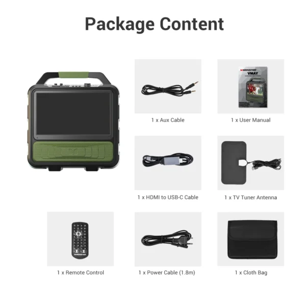 Monster VMay Portable Outdoor TV With TV Tuner Antenna 15.6 '1080P Screen 60W Audio 12V/9A Built-in recharged Battery - Image 5