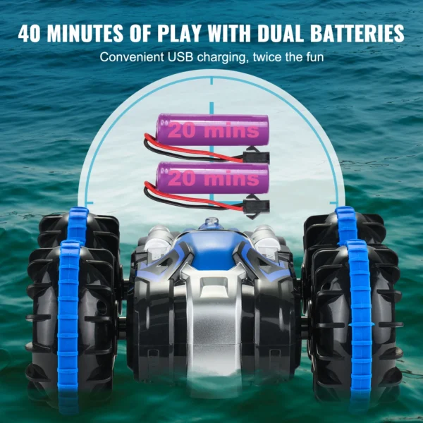 VEVOR Amphibious RC Car Boat 2.4GHz 12 km/h Electric Remote Control 360° Rotating Stunt Car Water Beach Pool Toys Boys Gifts - Image 6