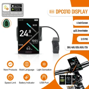 Bafang DPC010 CAN Protocol Display 4.0-inch Screen Bluetooth Speedometer For Bafang Mid Motor Kits 0-5 Levels Assistance