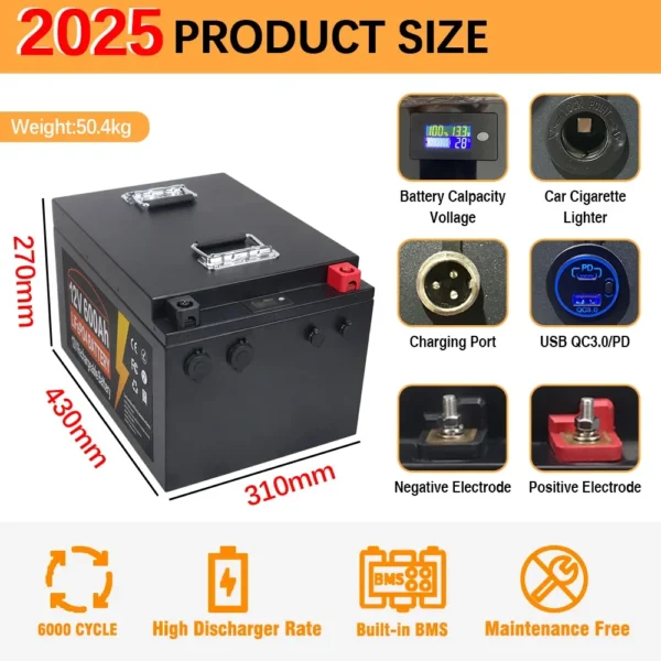 USAMR 600AH 12V LiFePO4 Battery - Kuva 2