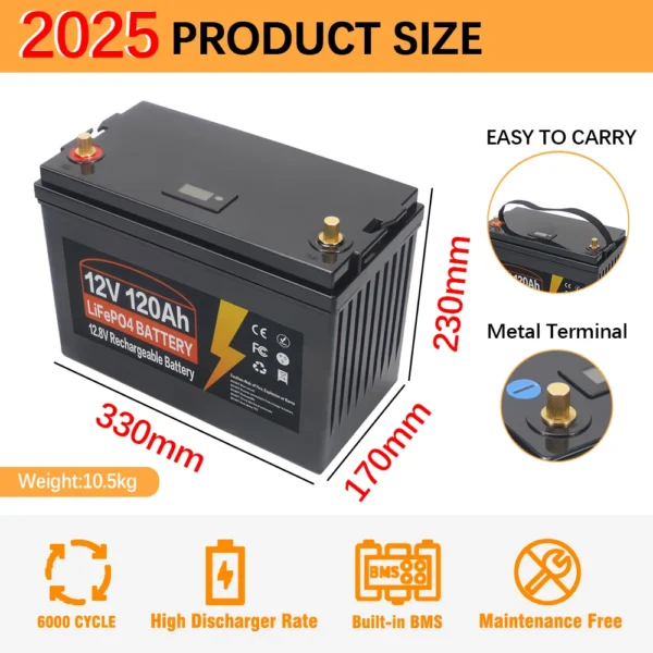 USAMR 120Ah 12V LiFePO4 Battery - Image 3