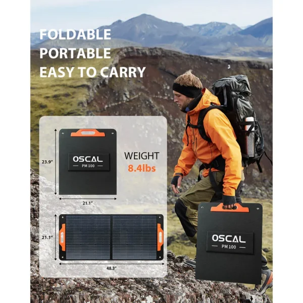 Blackview Oscal PM100 Foldable Solar Panel, IP65 Waterproof, with Type-C QC3.0, USB Output and 5-in-1 Cable - Pilt 4