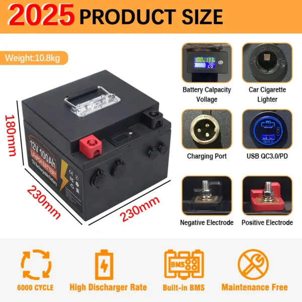 USAMR 100Ah 12V LiFePO4 Battery - Kuva 2