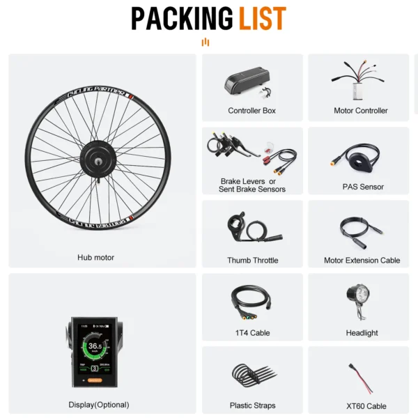 Bafang Wheel Hub Motor 48V 500W (Peak 750W) electric bicycle Conversion Kit 26 27.5 28 29 700C Rear Brake Disc Brake eBike Set - obrazek 6