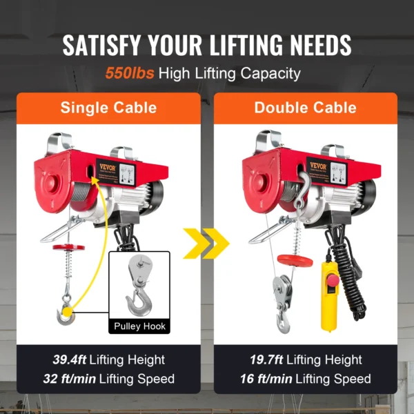 VEVOR 880/1760/2640lbs Wired Electric Hoist with 40ft Lifting Height & Pure Copper Motor Electric Steel Wire Winch for Garage – Image 4