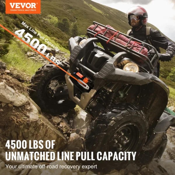 VEVOR 4500lbs ATV/UTV Electric Winch 12V DC with 39 ft Synthetic Rope Wireless & Wired Remote Control IP55 Waterproof for Jeeps – Image 2