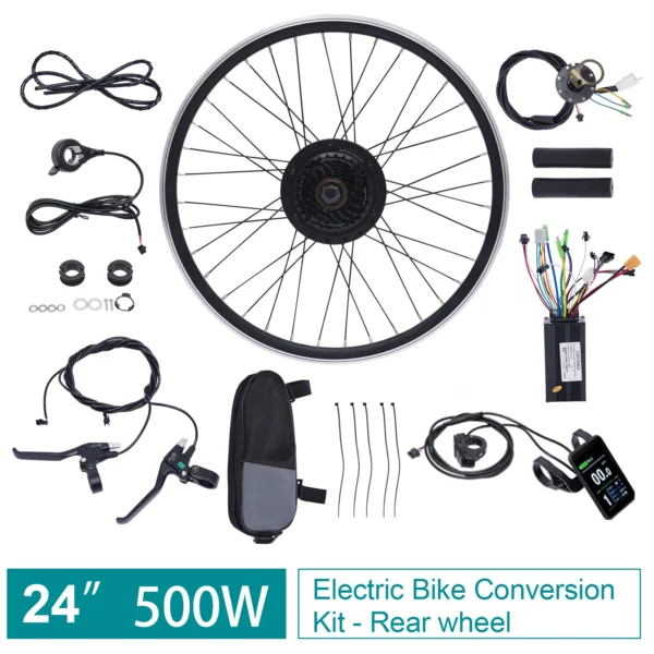 24” 36V 500W Front/Rear Electric Bike Conversion Kit Ebike Rear Bicycle Hub Motor Wheel Conversion Kit with LCD Display - Image 4