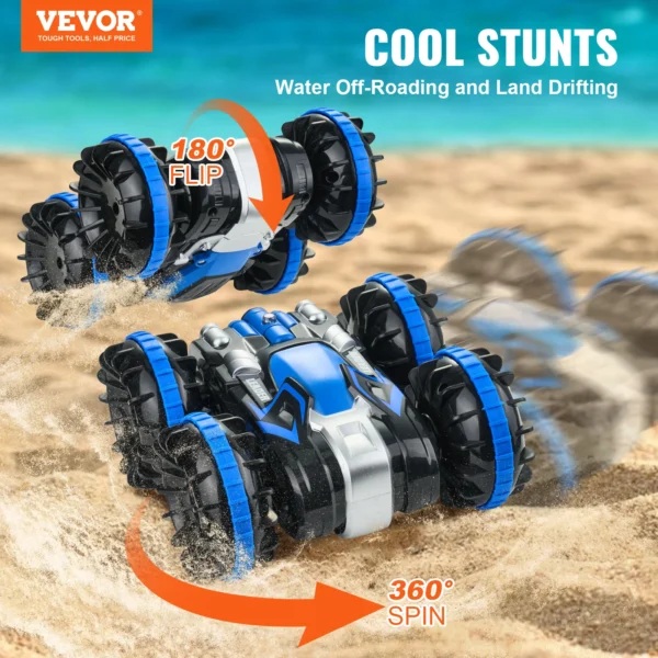 VEVOR Amphibious RC Car Boat 2.4GHz 12 km/h Electric Remote Control 360° Rotating Stunt Car Water Beach Pool Toys Boys Gifts - Image 2