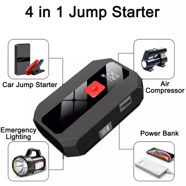 GKFLY 4 in 1 Car Jump Starter Power Bank Portable Air Compressor Inflator Pump Power Station 1200A Battery Starter Auto Booster - Kuva 6
