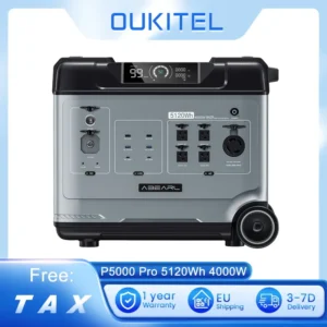 OUKITEL P5000 Pro Portable Power Station 5120Wh 4000W AC Output, Seamless UPS Battery Backup with Wheels Dual 100W USB-C LiFePO4