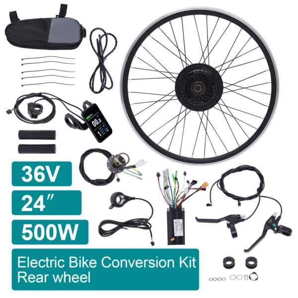 24” 36V 500W Front/Rear Electric Bike Conversion Kit Ebike Rear Bicycle Hub Motor Wheel Conversion Kit with LCD Display - Image 5